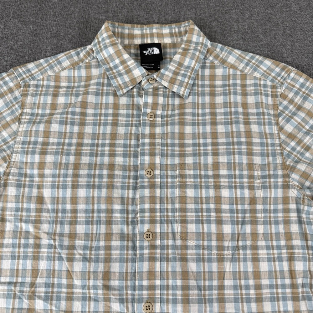 The North Face Plaid Button Front Shirt Mens Medium Short Sleeve Cotton Hiking